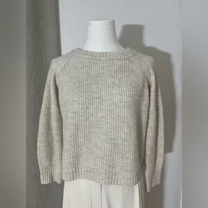 Women’s Scandi Neutral Clean Girl Cropped Crew‎ Knit Sweater Cream Size Medium